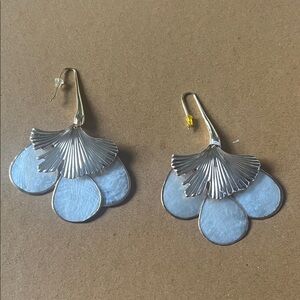 Anthropologie Silver and White Floral Earrings